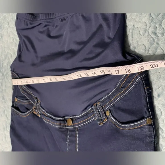 oh! mamma Maternity Jeans Sz L Dark Blue Low Rise Full Panel 5 Pocket Stretch - Picture 3 of 9